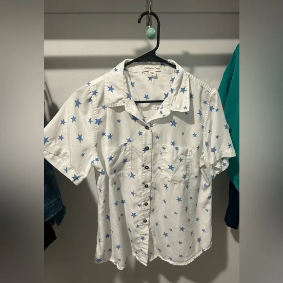 Coldwater Creek White Blouse with Blue Stars - Picture 1 of 4